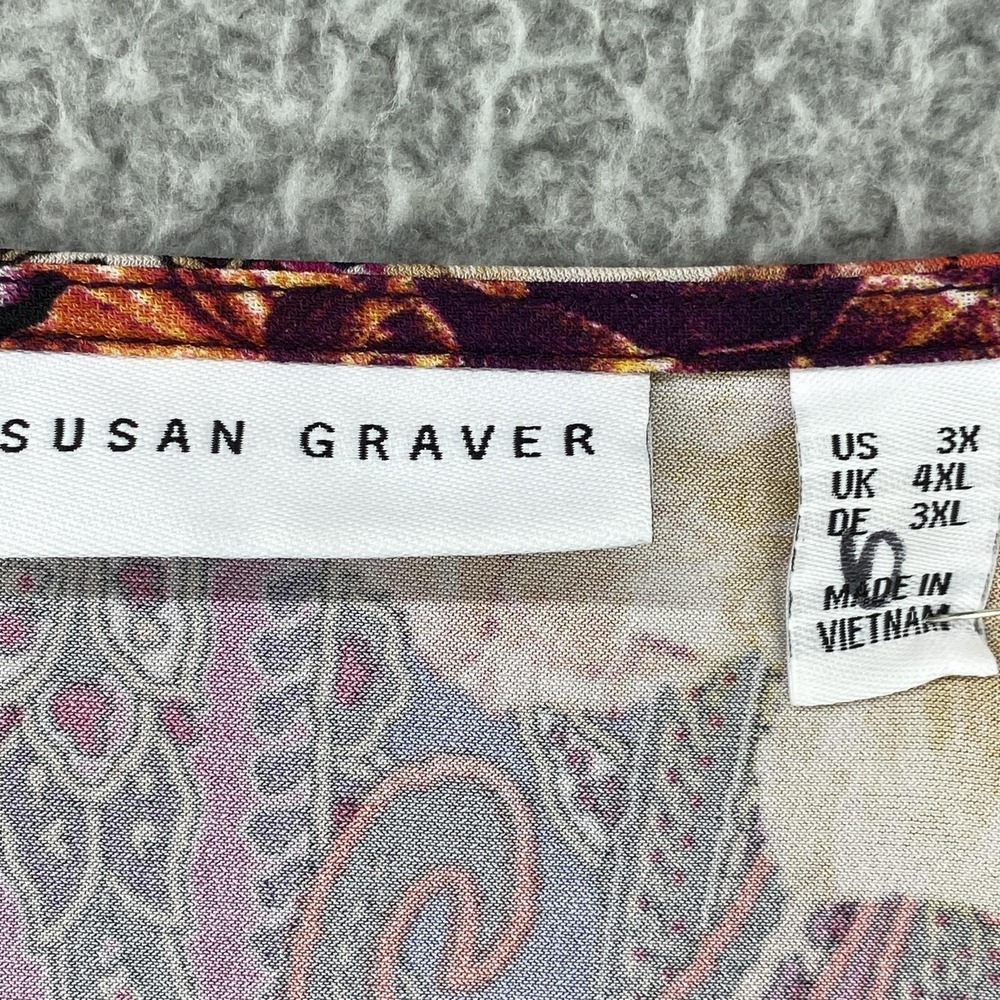 Susan Graver Shirt Womens 3X Purple Paisley Floral Tunic Top Boho Stretch - Picture 3 of 12